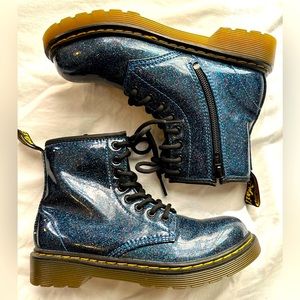 Brand New Dr. Martens Junior 1460 Blue Glitter Lace Up Boots SIZE 2